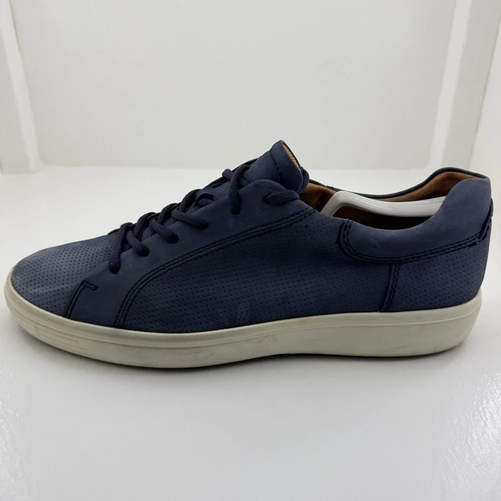 ECCO Soft 7 Street Navy Blue Perforated Leather Sneakers Men's US 12.5 EU 46